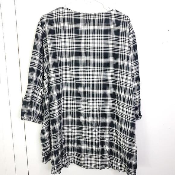 Catherines Top Womens 3X Ruffle Front V Neck Pullover Gingham Plaid Neutral - Picture 2 of 9